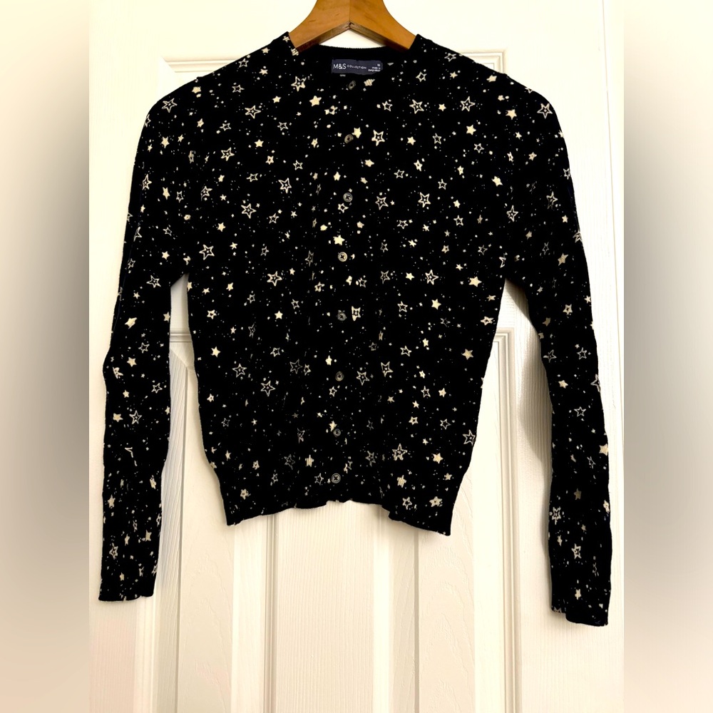 M&S Collection Black Star-Printed Buttoned Cardigan - Size UK10/US6